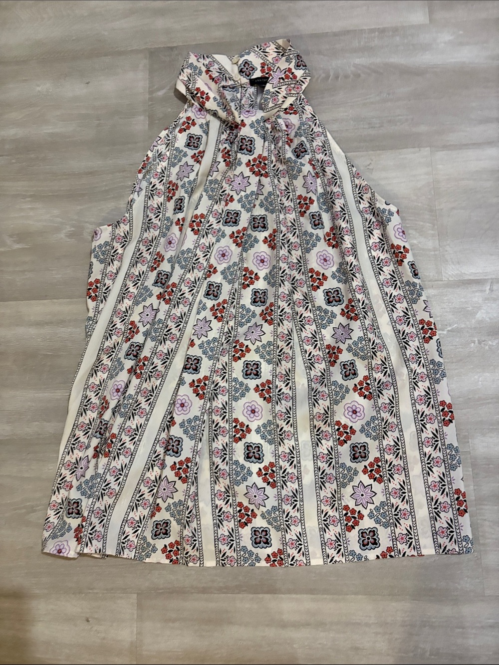 Ann Taylor Cream Floral Striped Sleeveless Top